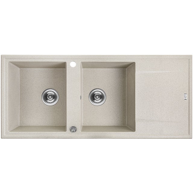 Evier de cuisine en granit beige - MEGALO - 50 x 116 cm, 2 bacs avec égouttoir
