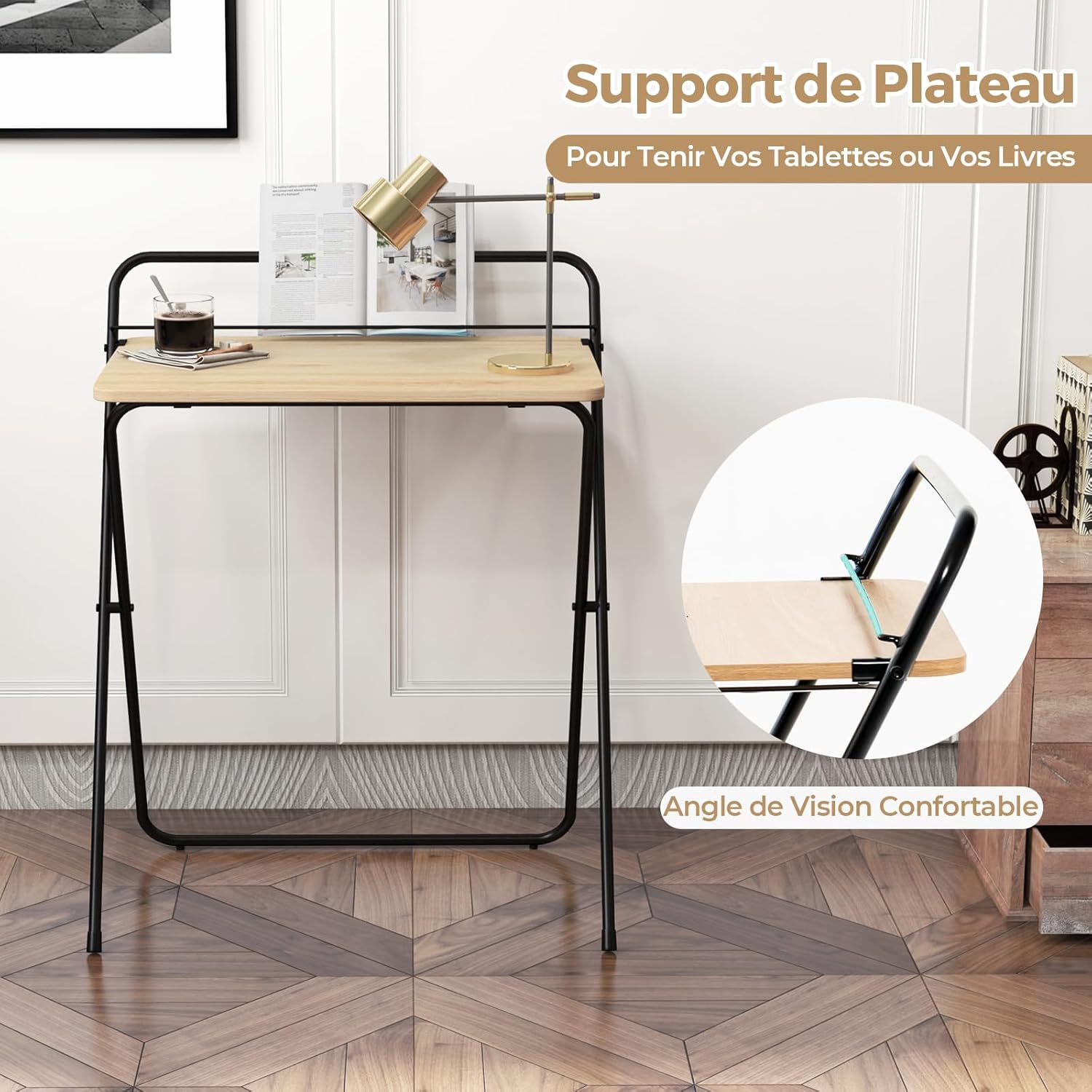 Scrivania Pieghevole per Computer, Scrivania Compatta con Supporto per Tablet per Home Office, Scrivania Versatile per Spazi Ridotti, Nessun M - 3