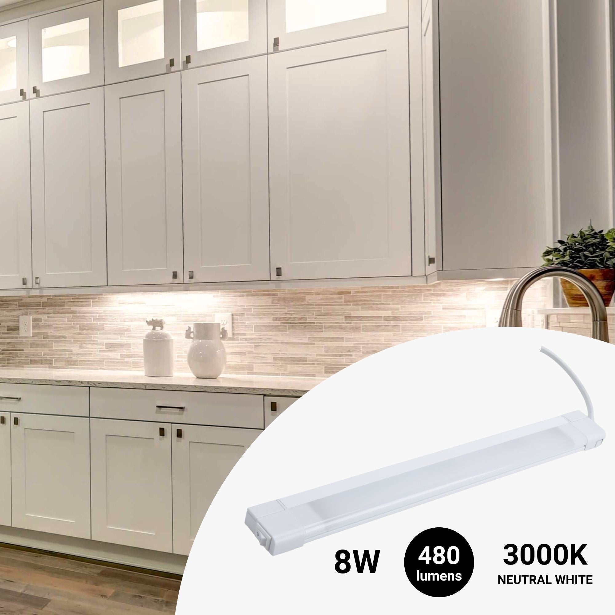 Réglette LED sous meuble cuisine 8W - 50cm - Blanc Chaud - 5