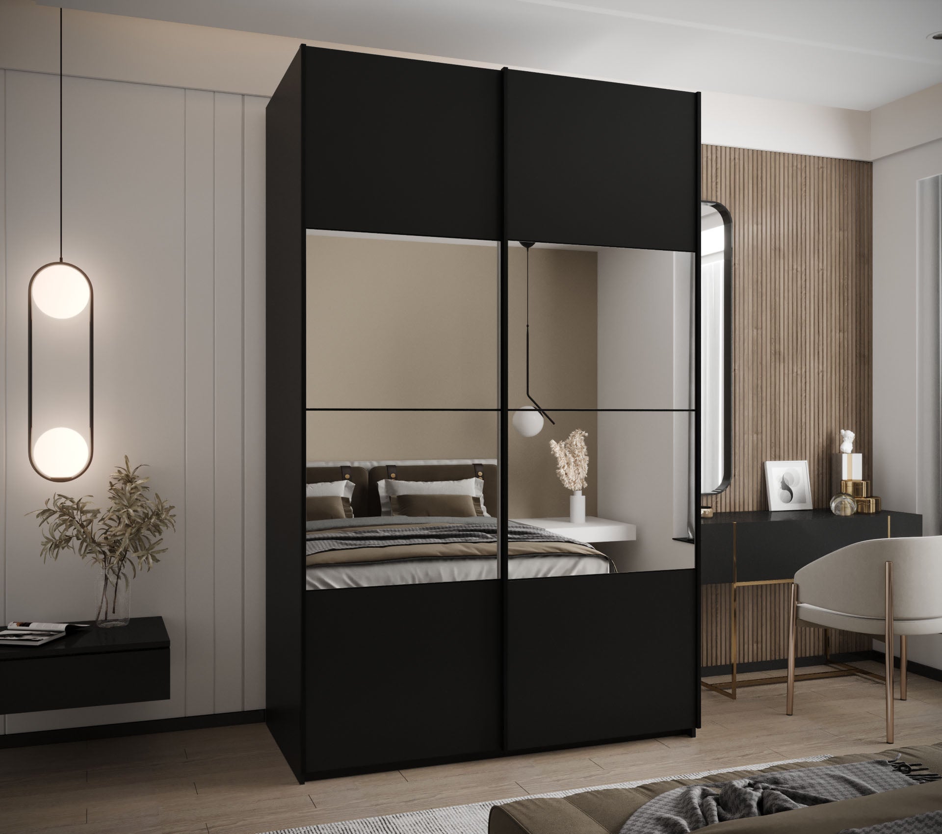 Szafa przesuwna wysoka Lux 4 160 x 64 x 245,5 cm czarny + czarny + u. czarny - Abiks Meble - 2