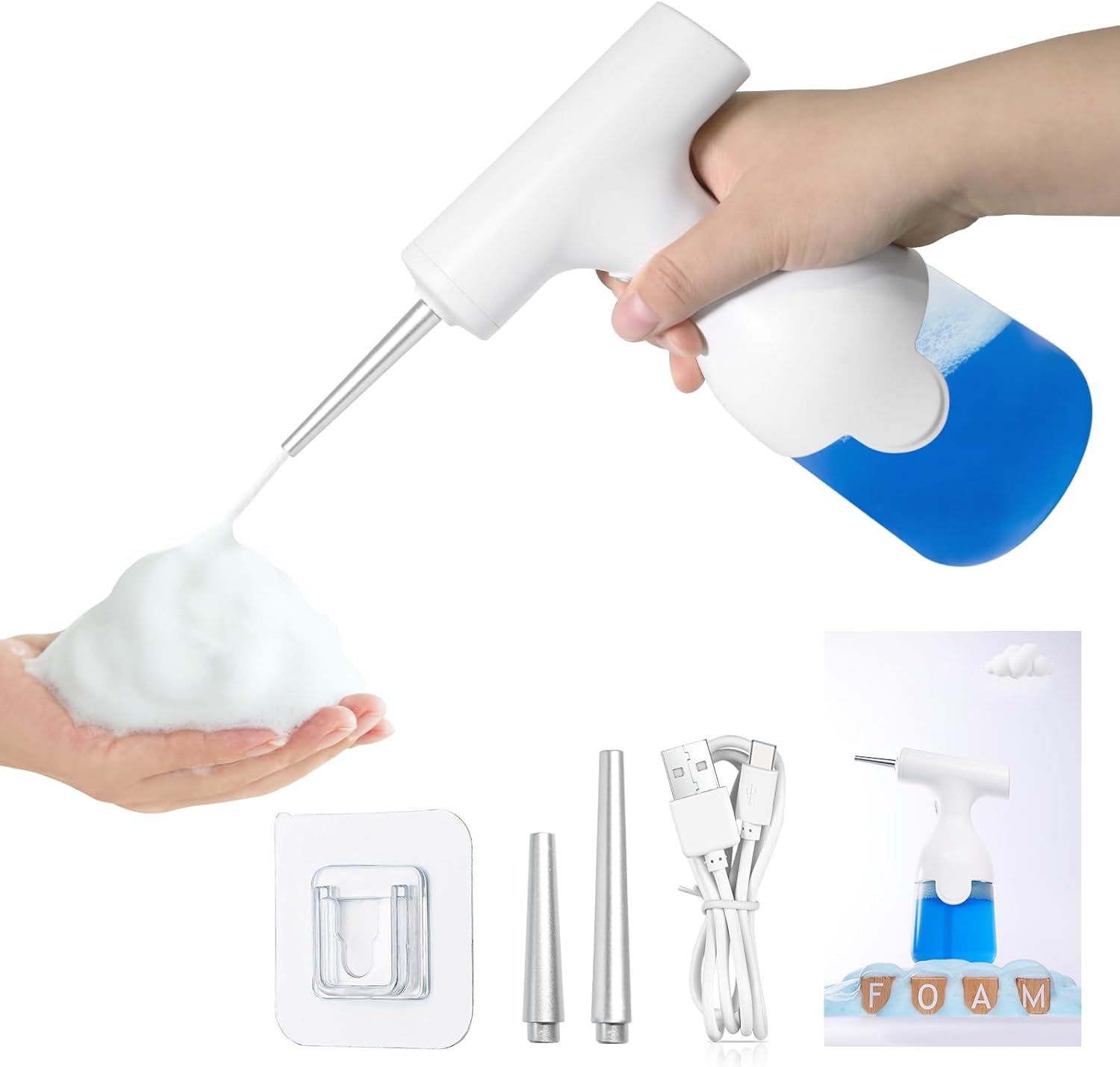 Automatyczny dozownik mydła, 400 ml elektryczny dozownik mydła, ładowany przez USB, wodoodporny ścienny dozownik mydła w piance
