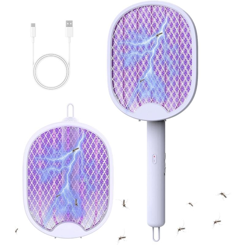 Elektryczna łapka na owady 3000V zasilana przez USB - Składana elektryczna packa na komary - Kompletna ochrona 360° zabijająca muchy i owady latające
