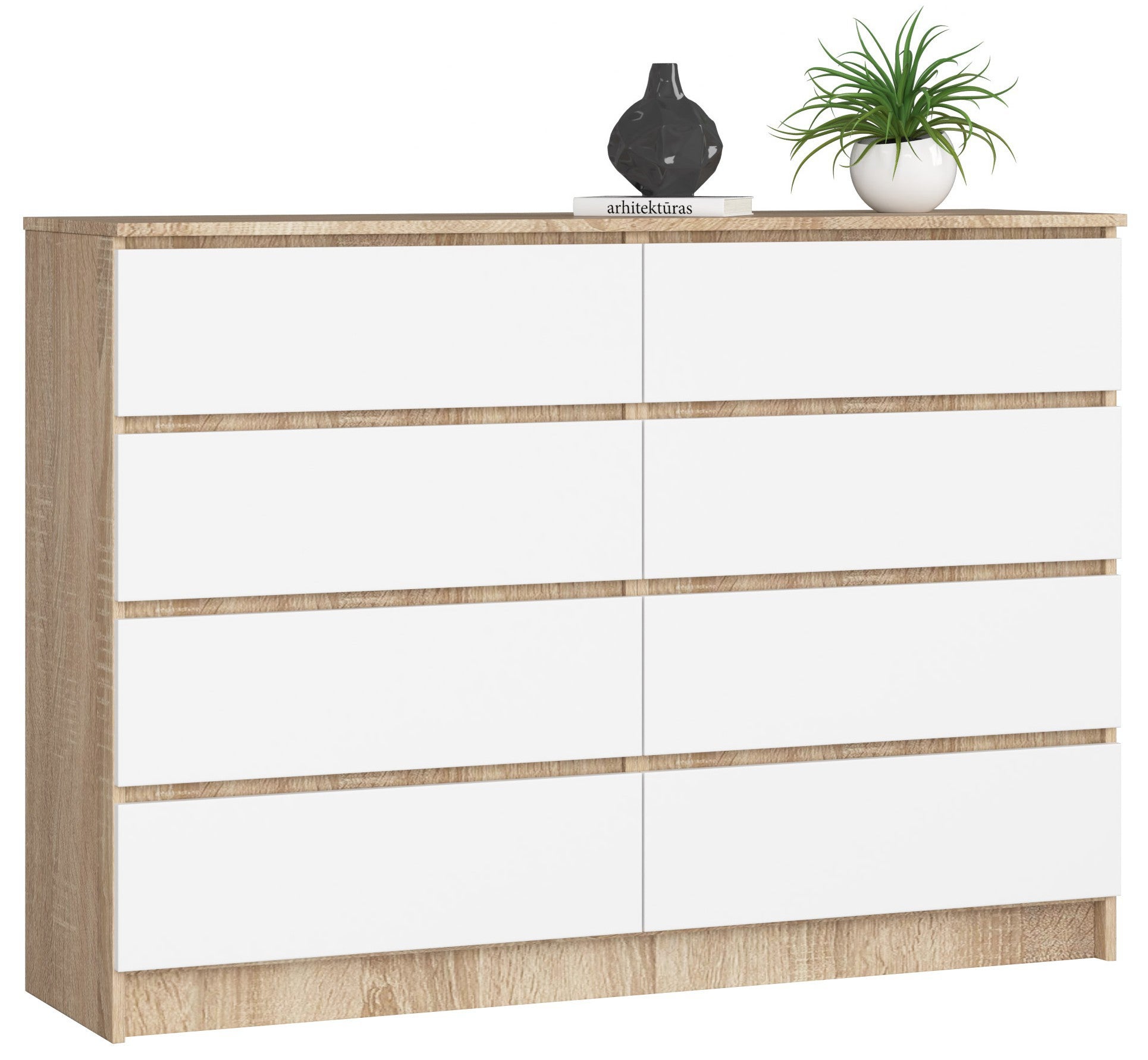 Komoda: 8 szuflad, dąb Sonoma | biały, 138 x 99 x 40 cm