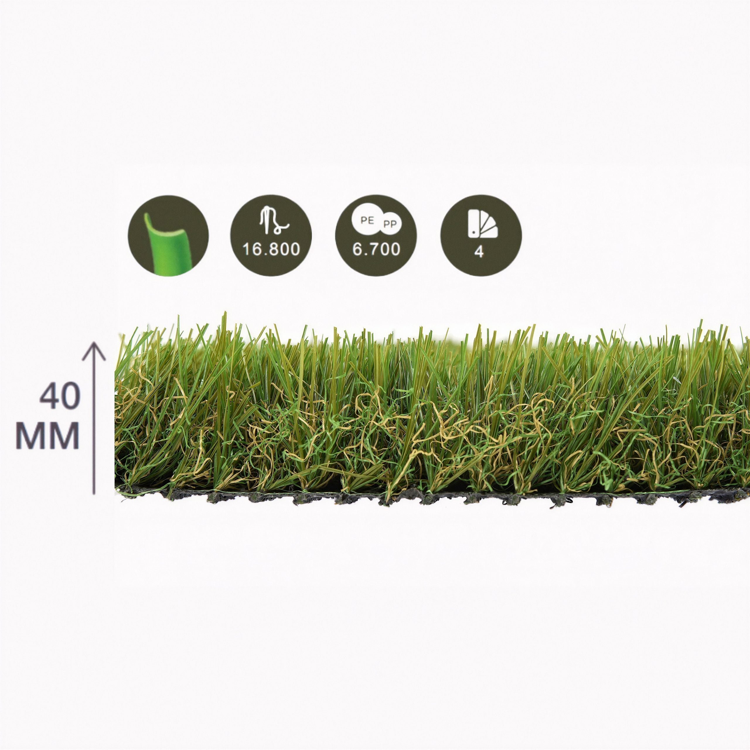 Césped Artificial rollo 2x5m| Mullido 40mm PREMIUM| Suave| Terraza-Jardín. Apto para Mascotas y Niños| 16.800 puntadas| Ignífugo-Drenaje Eficaz - 4