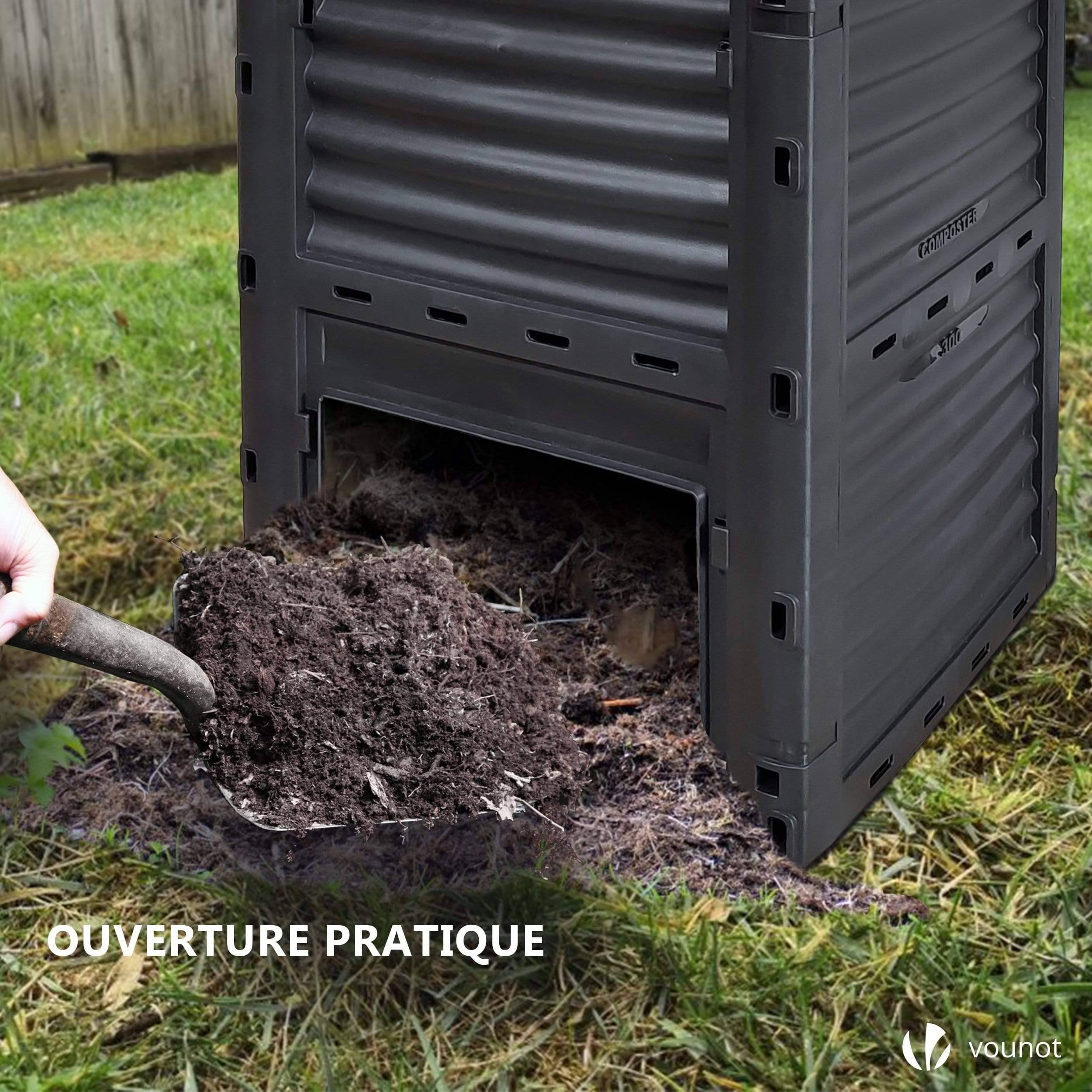 Composteur de jardin 300L qualité supérieure - Bac à composte pour jardin déchets - Résistant aux chocs et aux UV - VOUNOT® - 8
