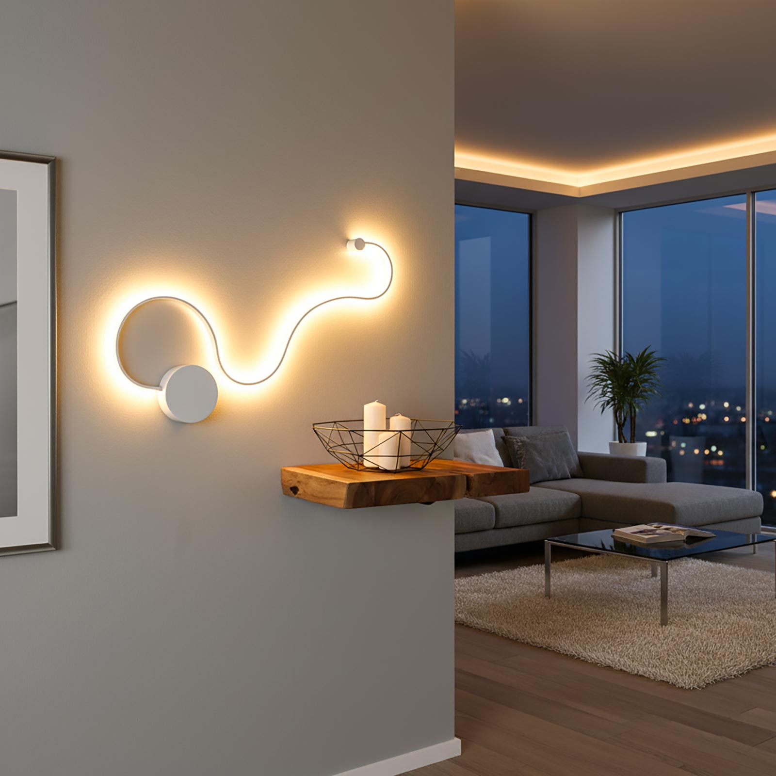 Applique murale LED 20W CCT à 3 niveaux, blanche, en forme de serpent incurvé, style moderne, pour chambre ou salon. - 8