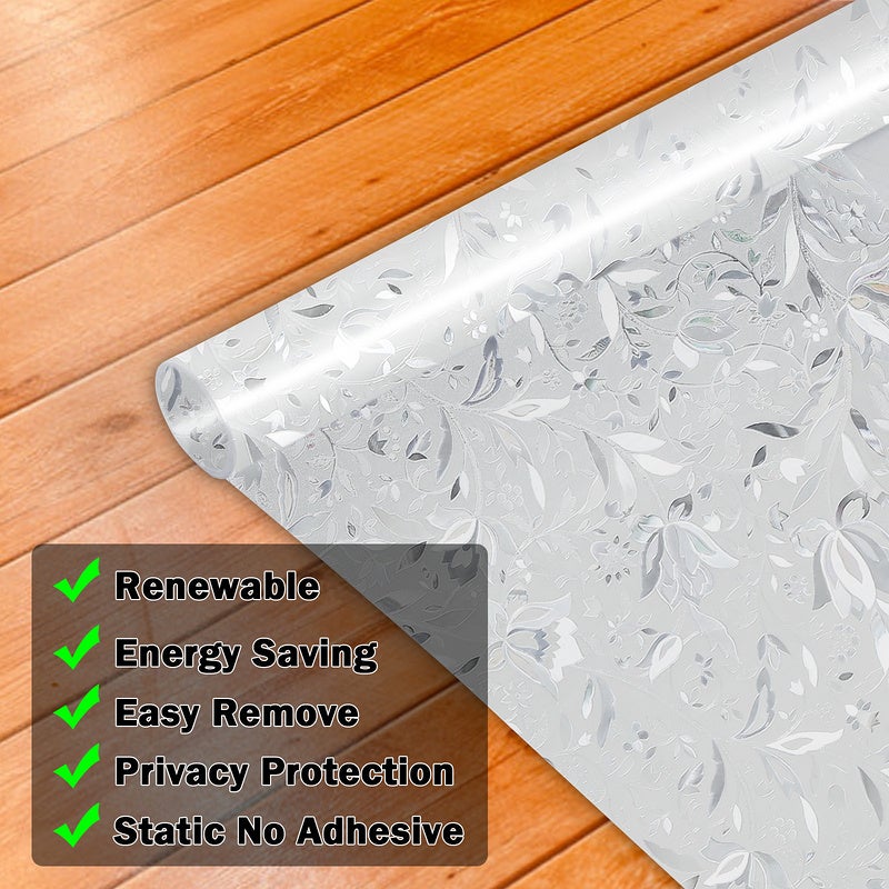 2x Pellicola per vetri antiriflesso, Pellicola autoadesiva elettrostatica, Pellicola per vetri-Modello di fiori di tulipani-60*200CM - 7