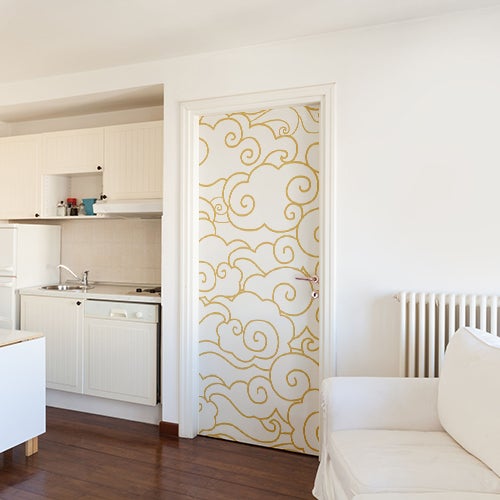 Pegatina de la puerta, pegatina decorativa para puertas y armarios nubes blancas, 204 cm x 83 cm