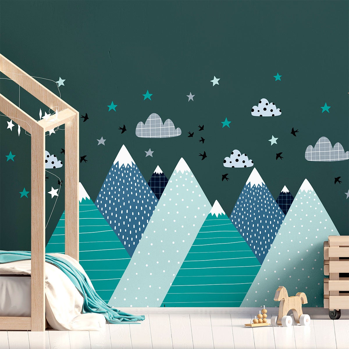 Vinilo niño escandinavo de montaña jeremika - adhesivo de pared - revestimiento sticker mural decorativo - 110x165cm