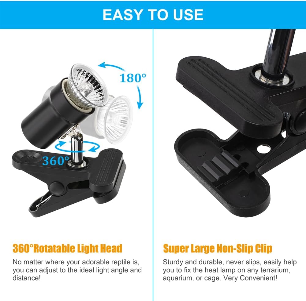 Cresce a luz, lâmpada de aquecimento para répteis, lâmpada giratória de aquecimento para tartarugas, 50W UVA UVB, lâmpada de luz solar simulada, clipe - 4