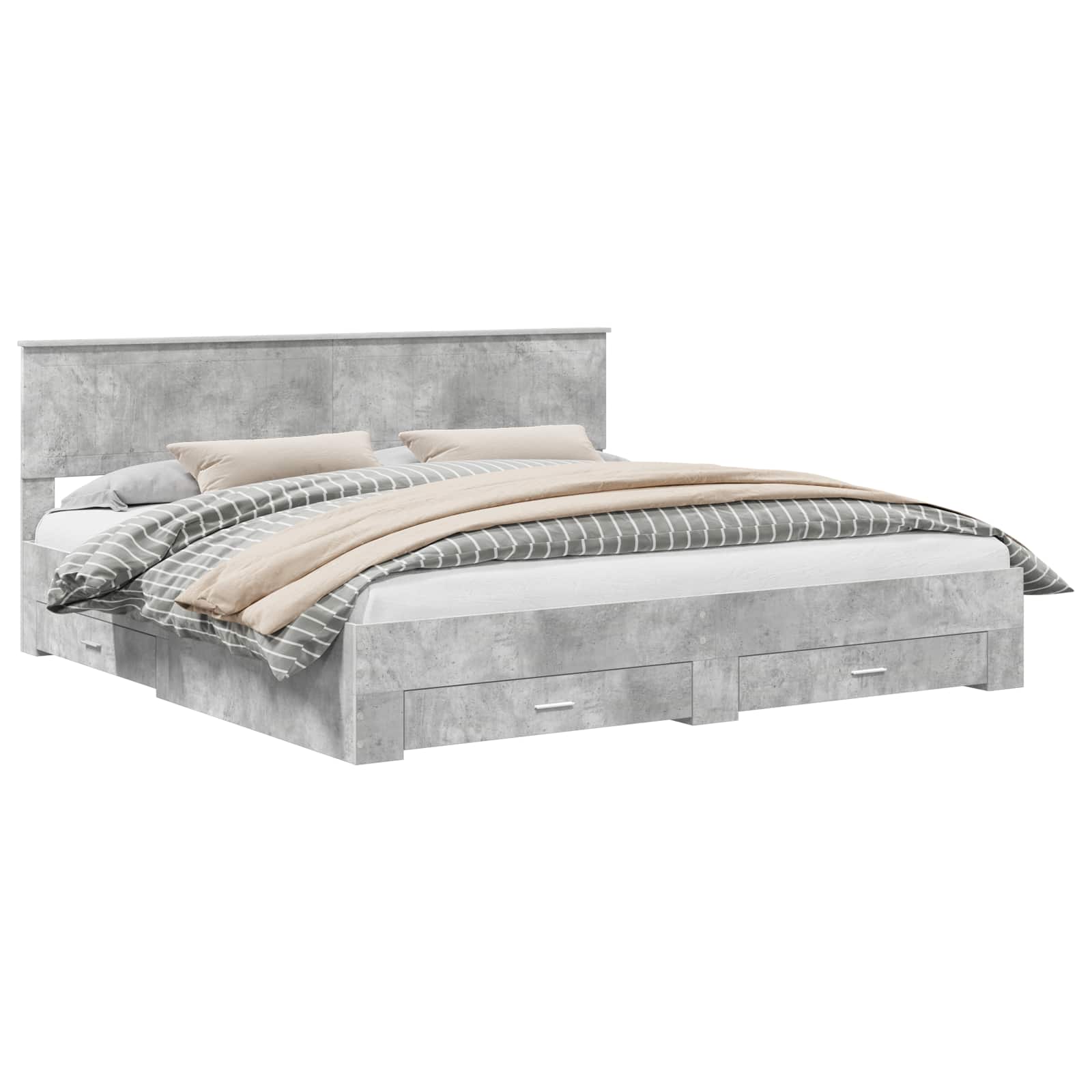 Cadre de lit gris béton 200 x 200 cm panneau de bois - 2