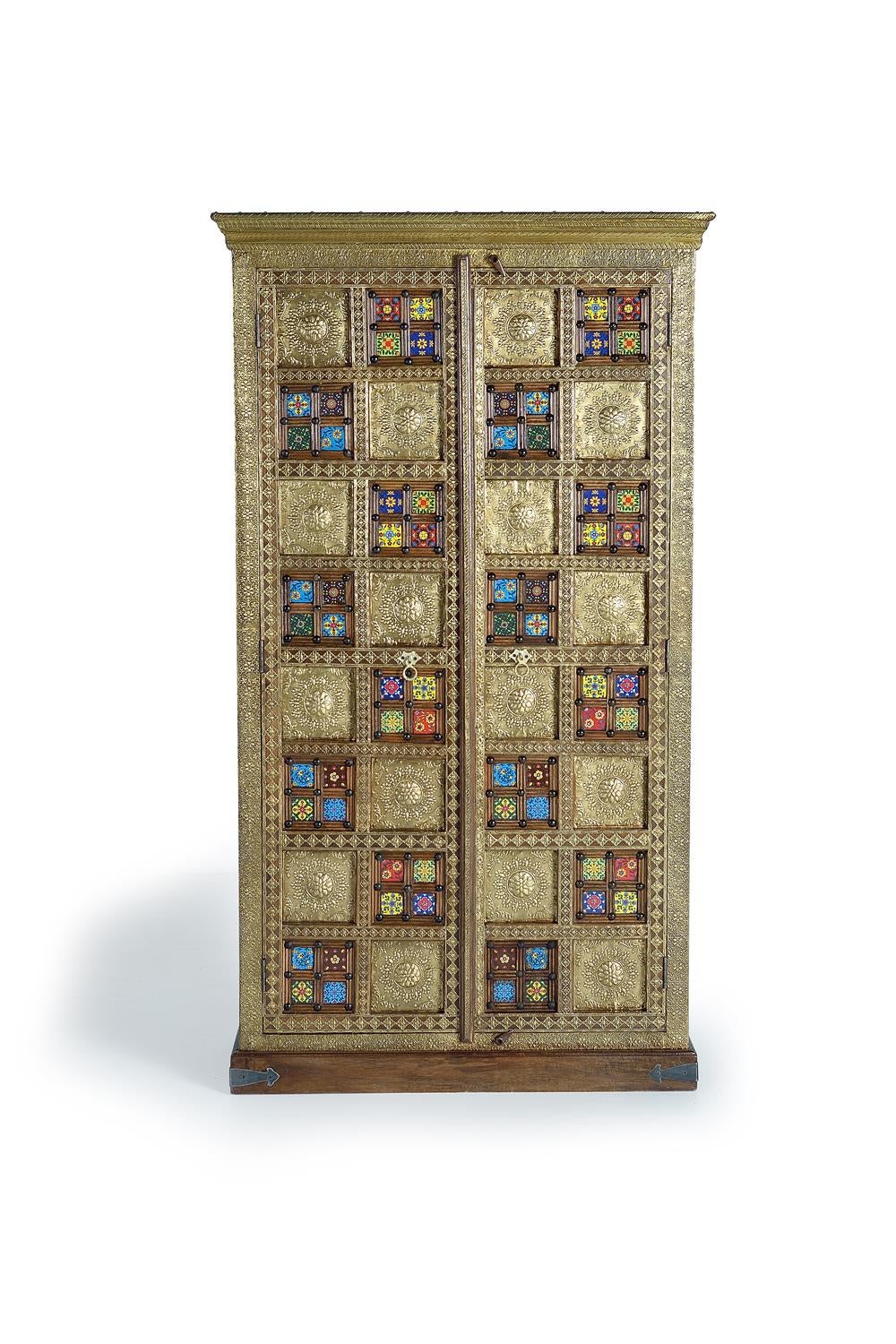 Armoire en wood de manguier laiton e maiolique