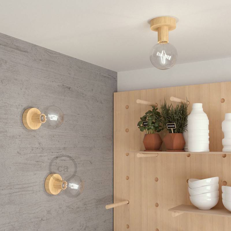 Fermaluce Wood S, punto luce a parete o soffitto in legno - 6