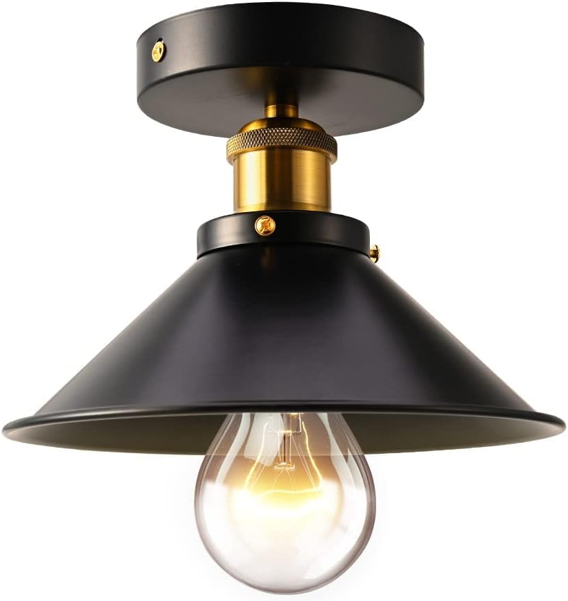 Lustre Industriel, Plafonnier Lustre en Metal E27 Rétro Noir Lampe
