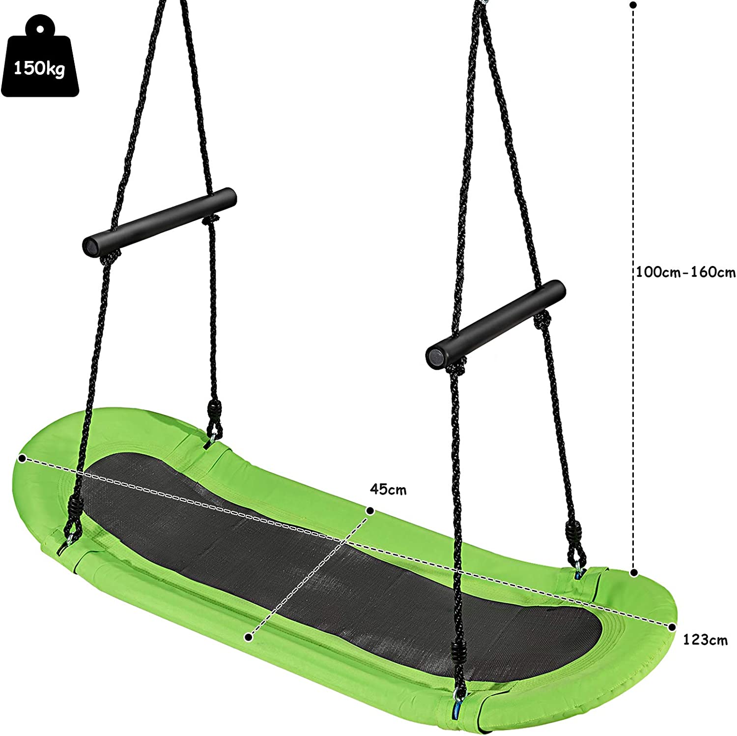Huśtawka gniazdowa, owalna, deskorolka z uchwytami, huśtawka dziecięca obciążenie do 150 kg, do użytku na zewnątrz, (zielona) - 4