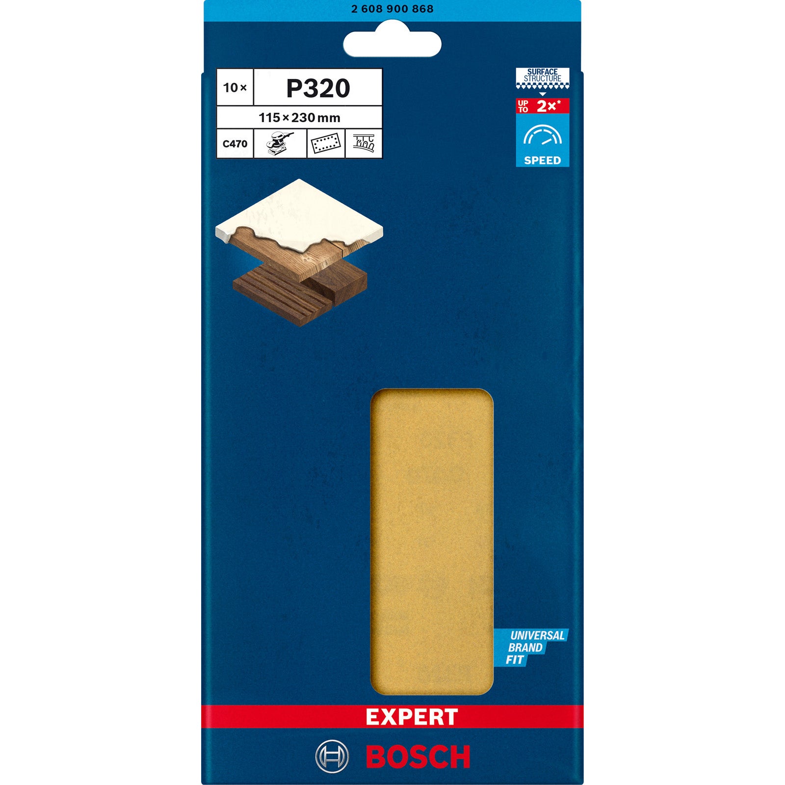 Bosch Professional 10x Carte abrasive Expert C470 con 14 fori (per Legno duro, Vernice su legno, 115x230 mm, Grana 320, accessorio Levigatrice orbital - 4