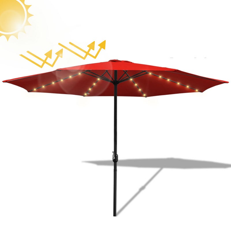 Parasol ogrodowy z korbką i diodą LED, Ø 350 cm, czerwony