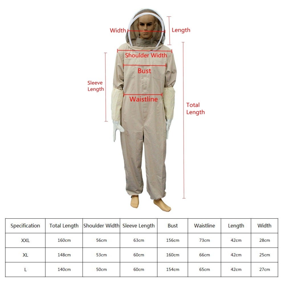 (XL) Vêtements d'apiculture professionnelle - Équipement de protection de l'apiculteur professionnel beige pour les abeilles avec gants longs et capuc - 2
