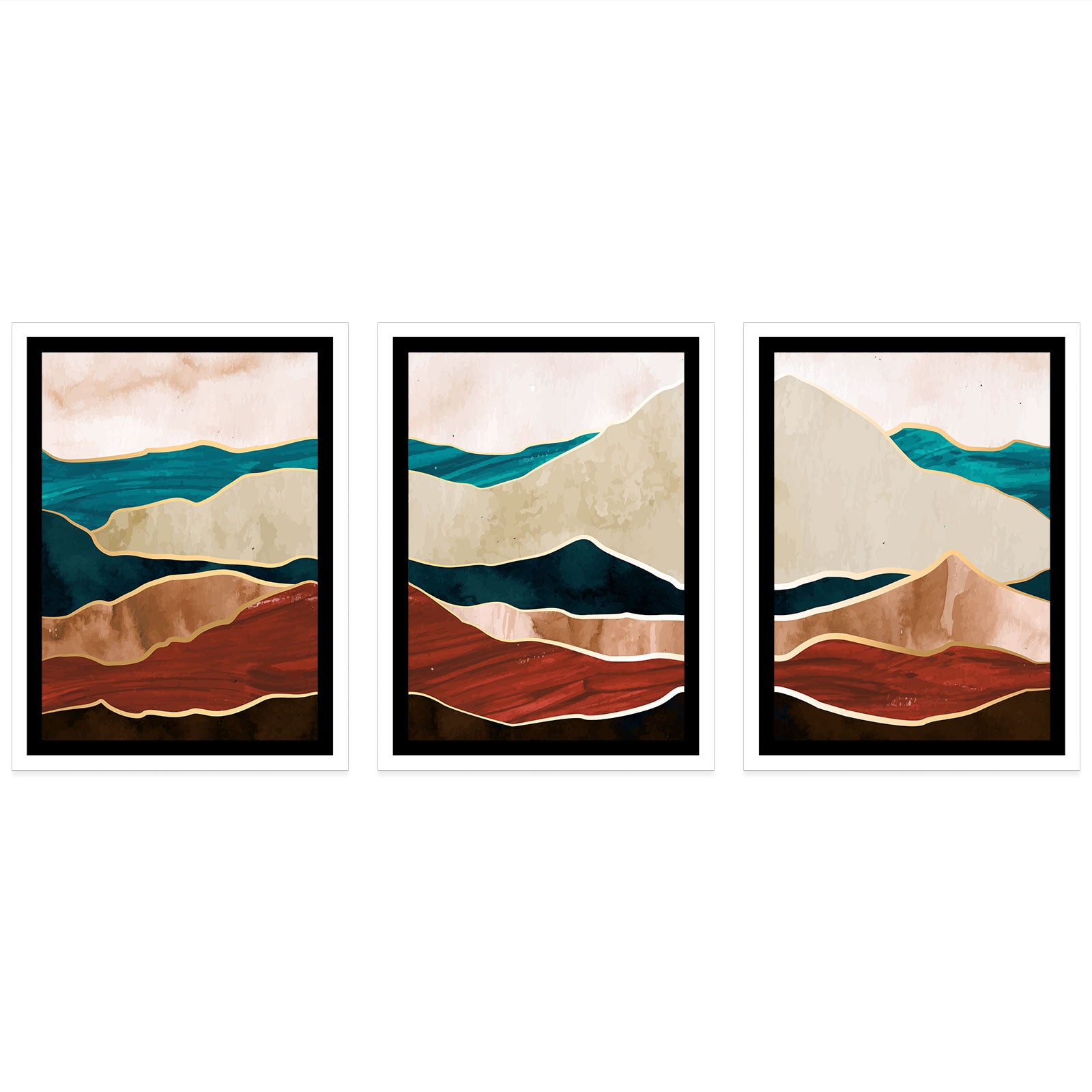 Lot de 3 Affiches / Posters Triptyque - Vagues Design 3617689992433 - Bordure Noire et Blanche - 3 Affiches - 21x29,7 cm (Cadres non fournis) - 4