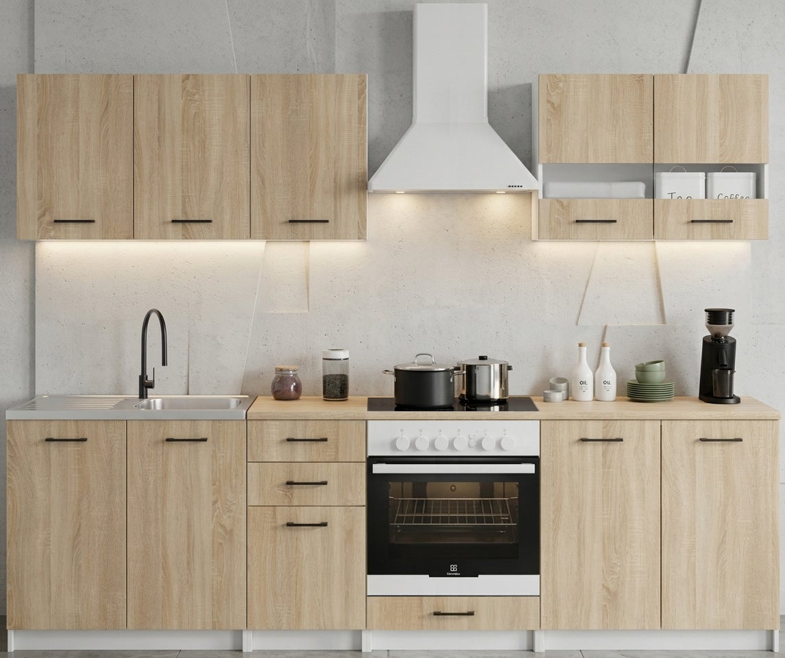 Cuisine complète Sanclar BOIS chêne 260 cm avec encastrement four - 7 éléments - 2