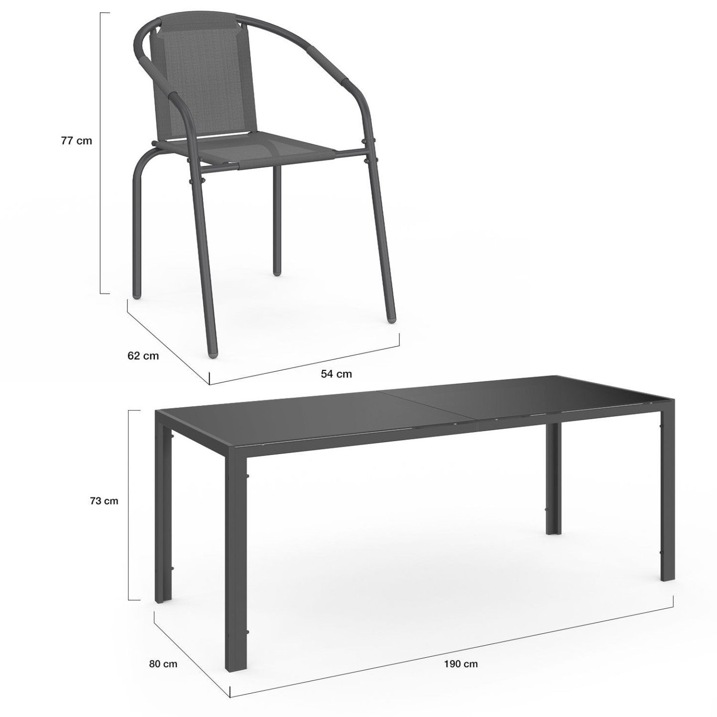 Salon de jardin THELMA table 190 CM et 8 chaises empilables gris anthracite - 5
