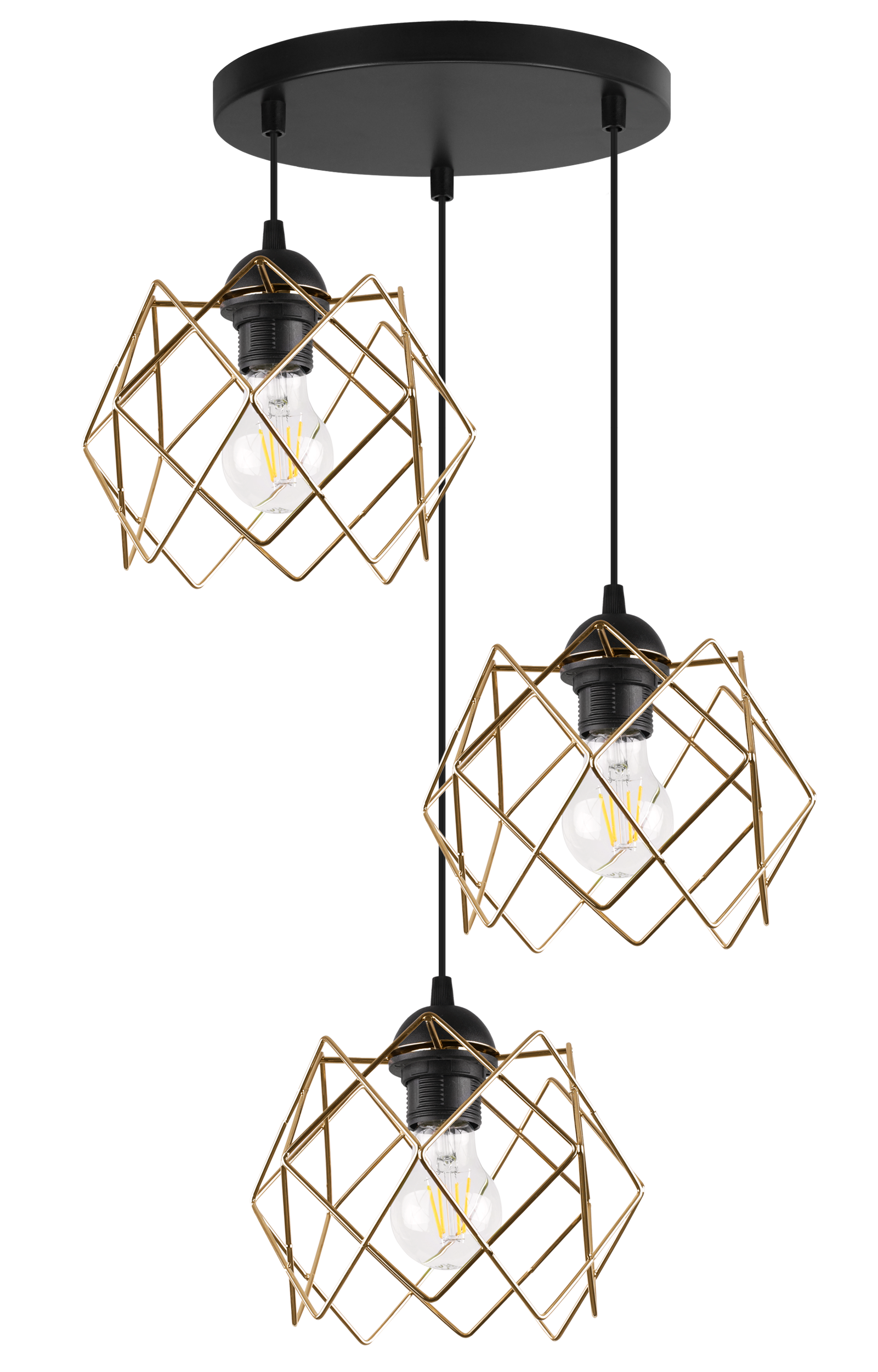 Lampa sufitowa wisząca Stella czarna modern okrągła 3xE27 klosz metalowy złoty Light Home LH