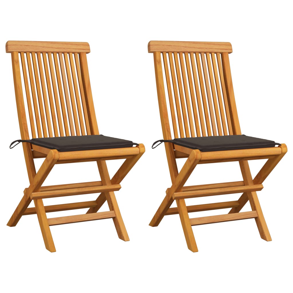 Chaises de jardin avec coussins gris 2 pcs Bois de teck massif - 2