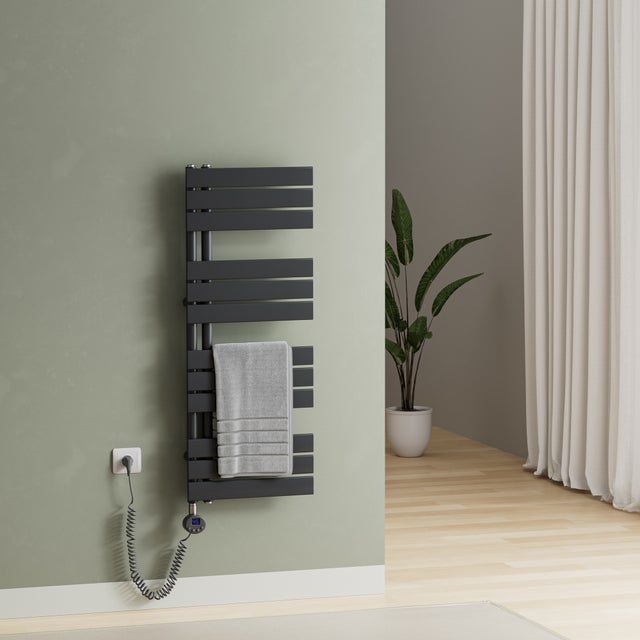 S'AFIELINA Scaldasalviette elettrico con asta riscaldante e termostato, comando elettrico, antracite,104,1x40 cm 400Watts
