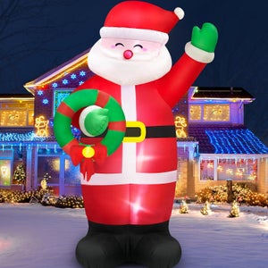 Père Noël gonflable LED 1,5H m avec sapin polyester imperméable rouge vert