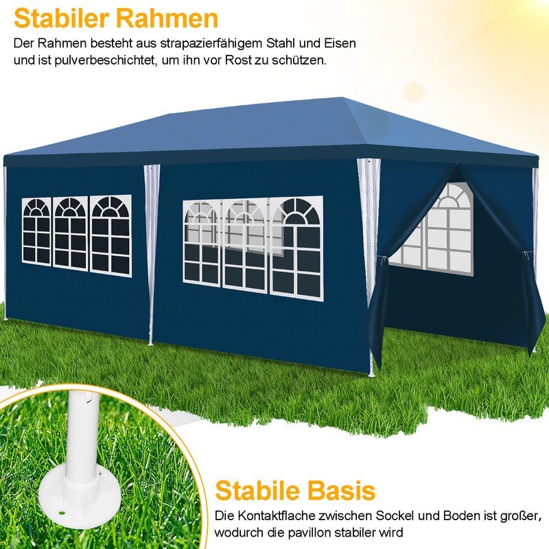 Tente Tonnelle de Grandes réception avec panneaux latéraux amovibles fenêtres Tente Fête Camping chapiteau ou tonnelle Bleue 3x6m - 5