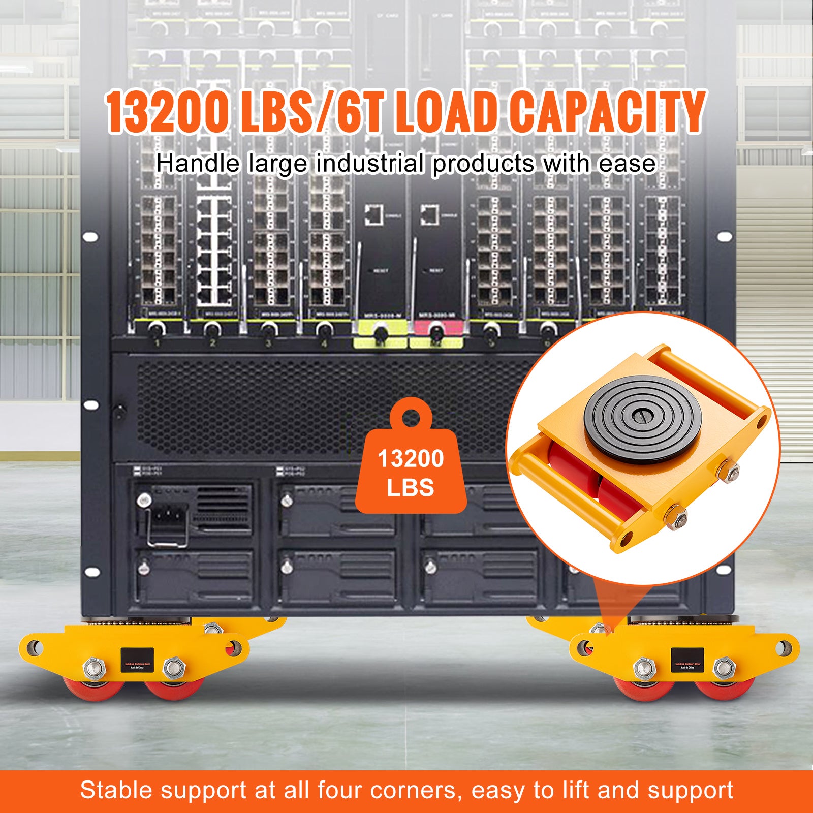 Machinery Skate Dolly SucceBuy 6T Déménageur industriel Patin déplacement acier au carbone robuste 4 roues en PU Rotation à 360 ° Embout antidérapant - 4