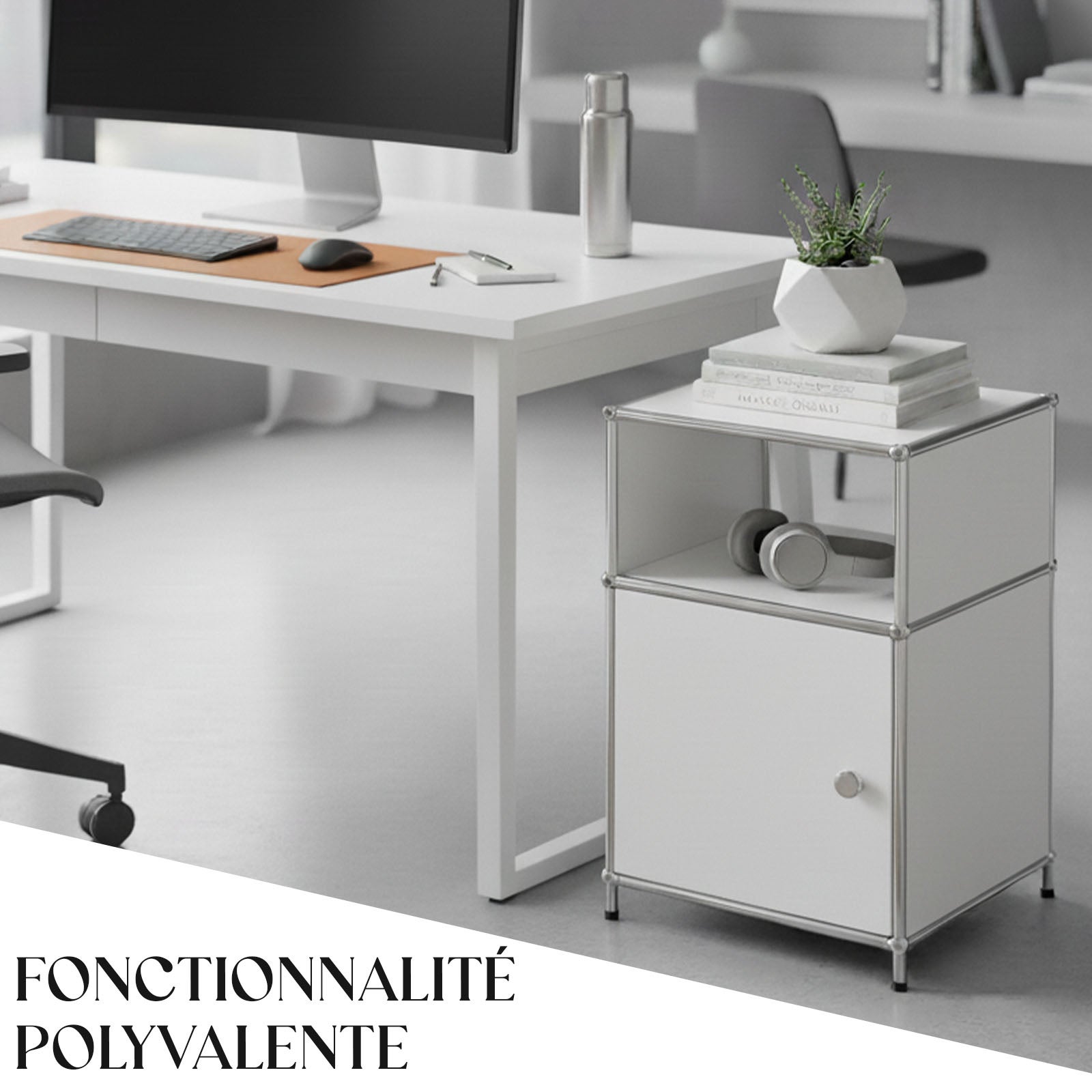 Étagère métal chromé design épuré, Concept Epuré MK-040 : 3 étages, 40 x 40 x 65 cm, Blanc - 6