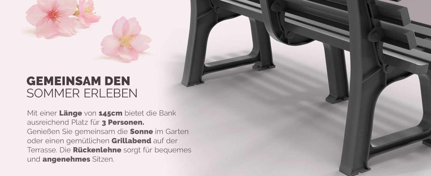 Casaria Banc de Jardin Orchidea anthracite 3 places banc d'extérieur en plastique banquette 145x49x74 cm Jardin terrasse parc - 5