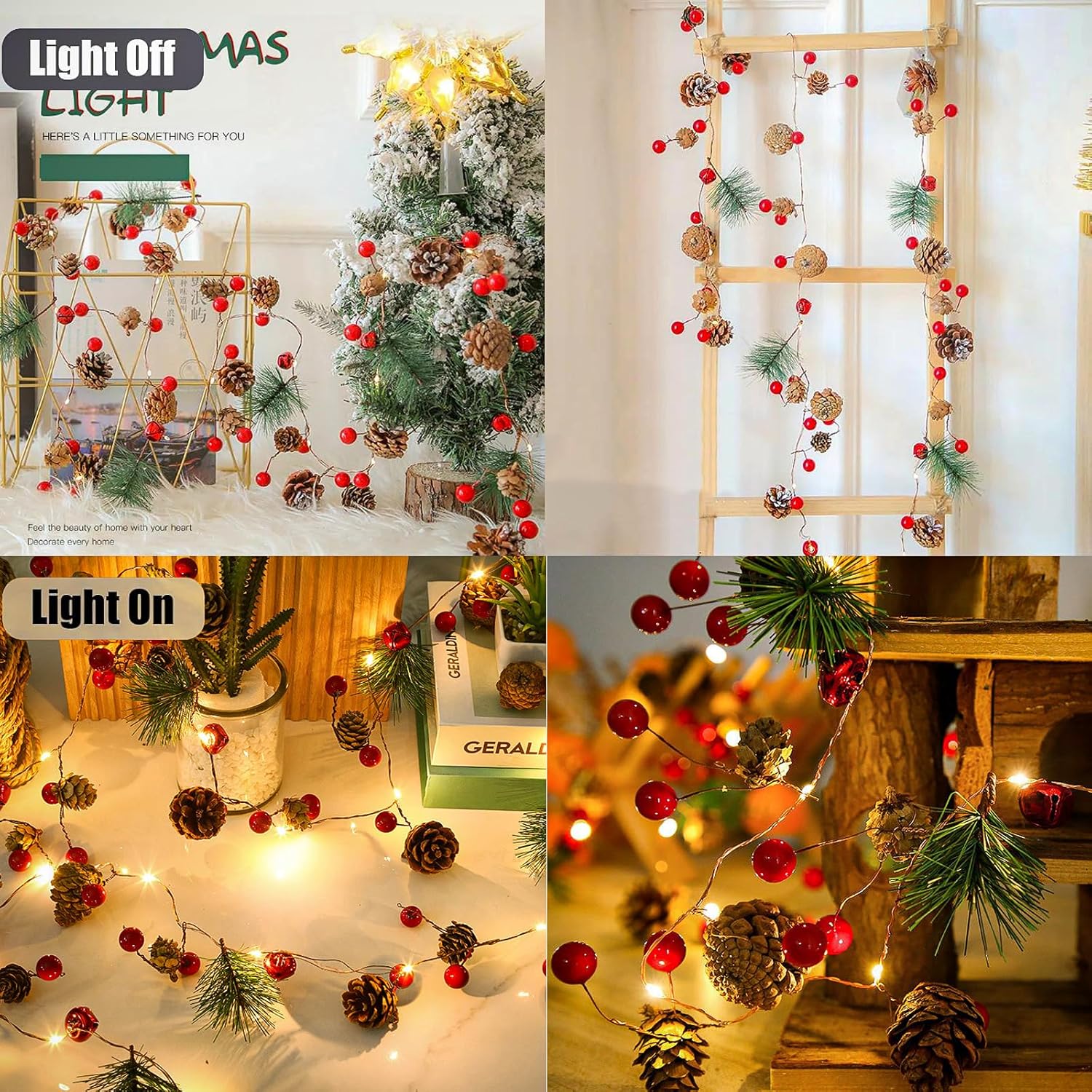 Girlanda świetlna z szyszkami sosnowymi - 2M 20LED - girlanda świąteczna z czerwonymi światełkami i szyszkami sosnowymi do użytku wewnątrz i na zewnąt - 4