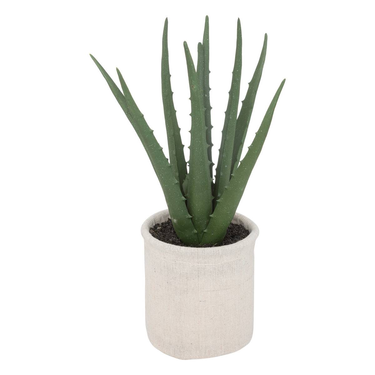 Atmosphera Centro Tavola 3 Aloe Vera Artificiale Con Vaso In MDF E Pietre Naturali – H. 17 Cm, L. 30 Cm – Verde E Naturale