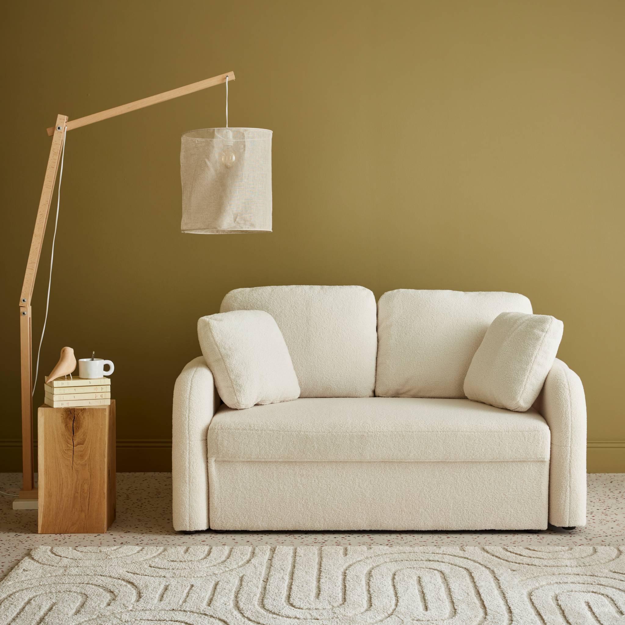 Canapé 2 places cosy rond. tissu bouclettes crème. Milano. L 150 x P 85 x H 85cm - 2