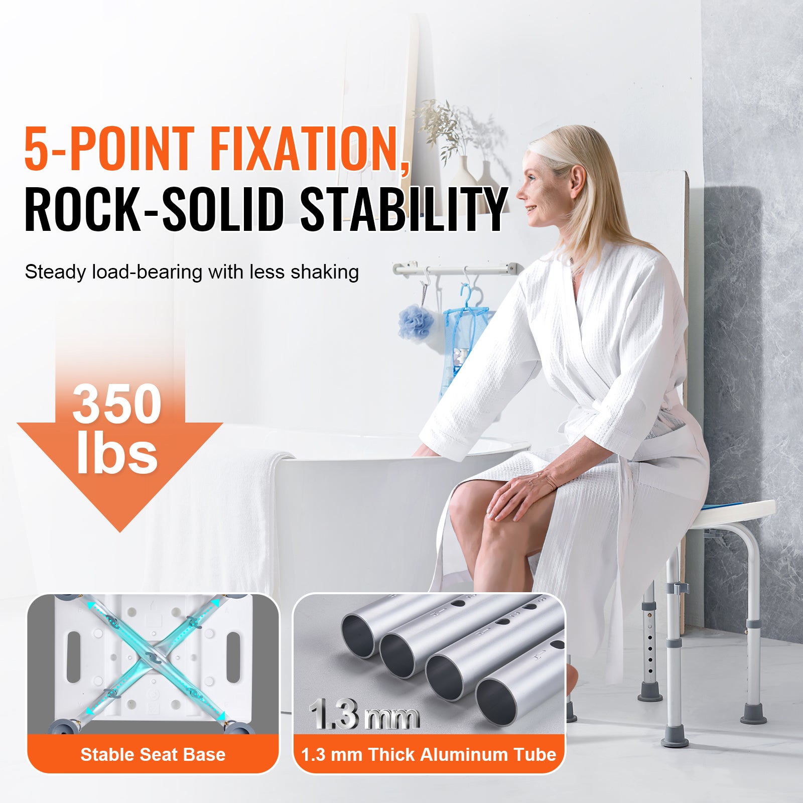 Silla de ducha ajustable,SucceBuy taburete antideslizante,capacidad 158,8 kg,ideal para personas mayores y discapacitadas - 4
