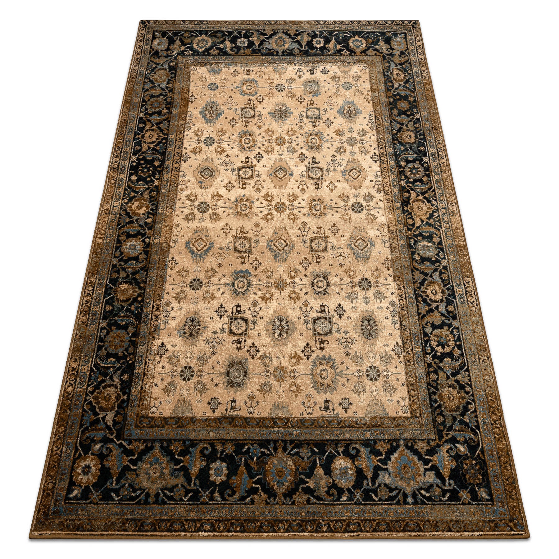 Dywan wełniany OMEGA AVILA Ornament, ramka koniak brązowy 235x350 cm