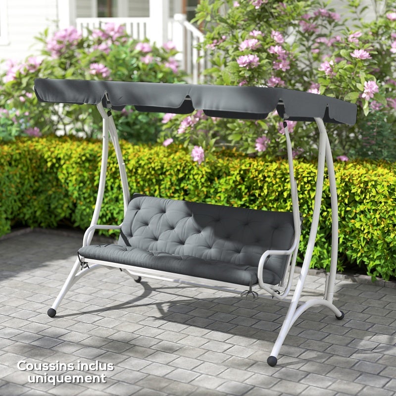 Coussin de banc matelas assise dossier pour banc de jardin coussin balancelle canapé 3 places grand confort 150 x 98 x 8 cm gris - 2