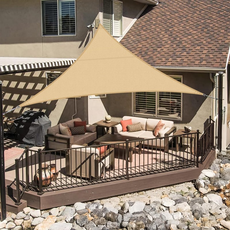 Żagiel przeciwsłoneczny trójkątny 3x3x3m, wodoodporny, z tkaniny zacieniającej PES, piasek, z 95% ochroną UV, do ogrodu na zewnątrz