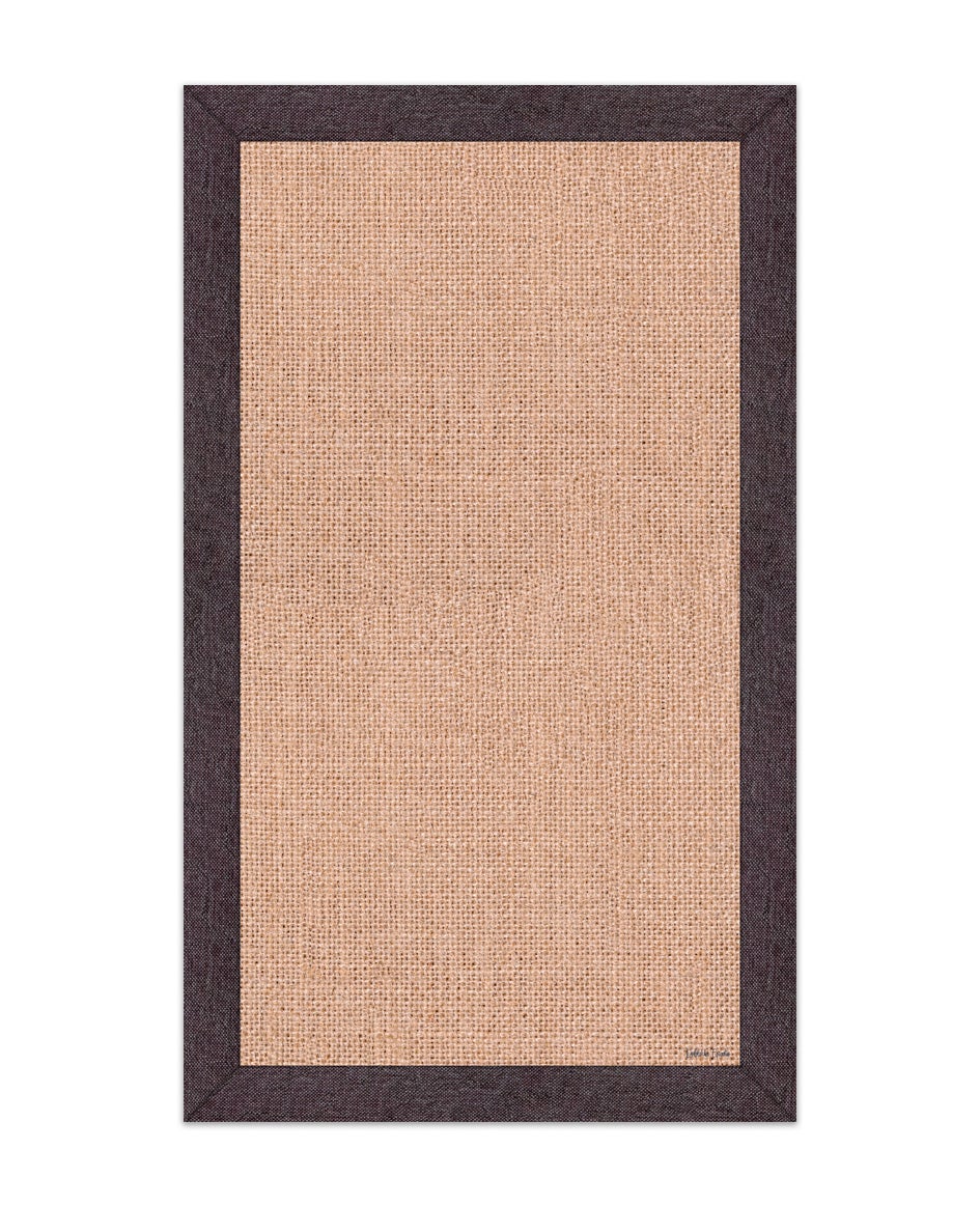 Alfombra vinílica lisa impresa yute marco marrón 140x200 cm pvc antideslizante