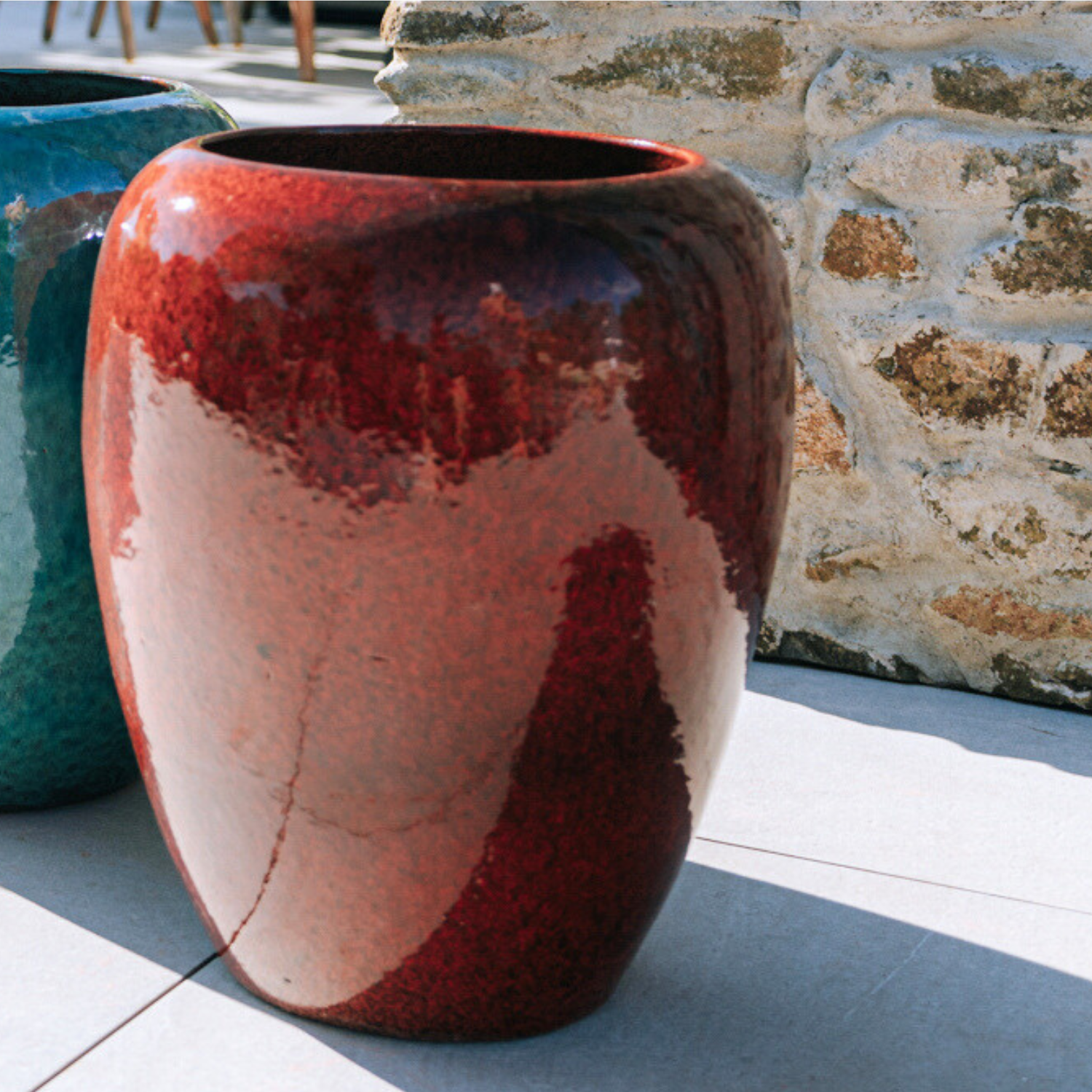 Pot grande taille d'extérieur GALILEE 50x60cm rouge tropical, fait main ...