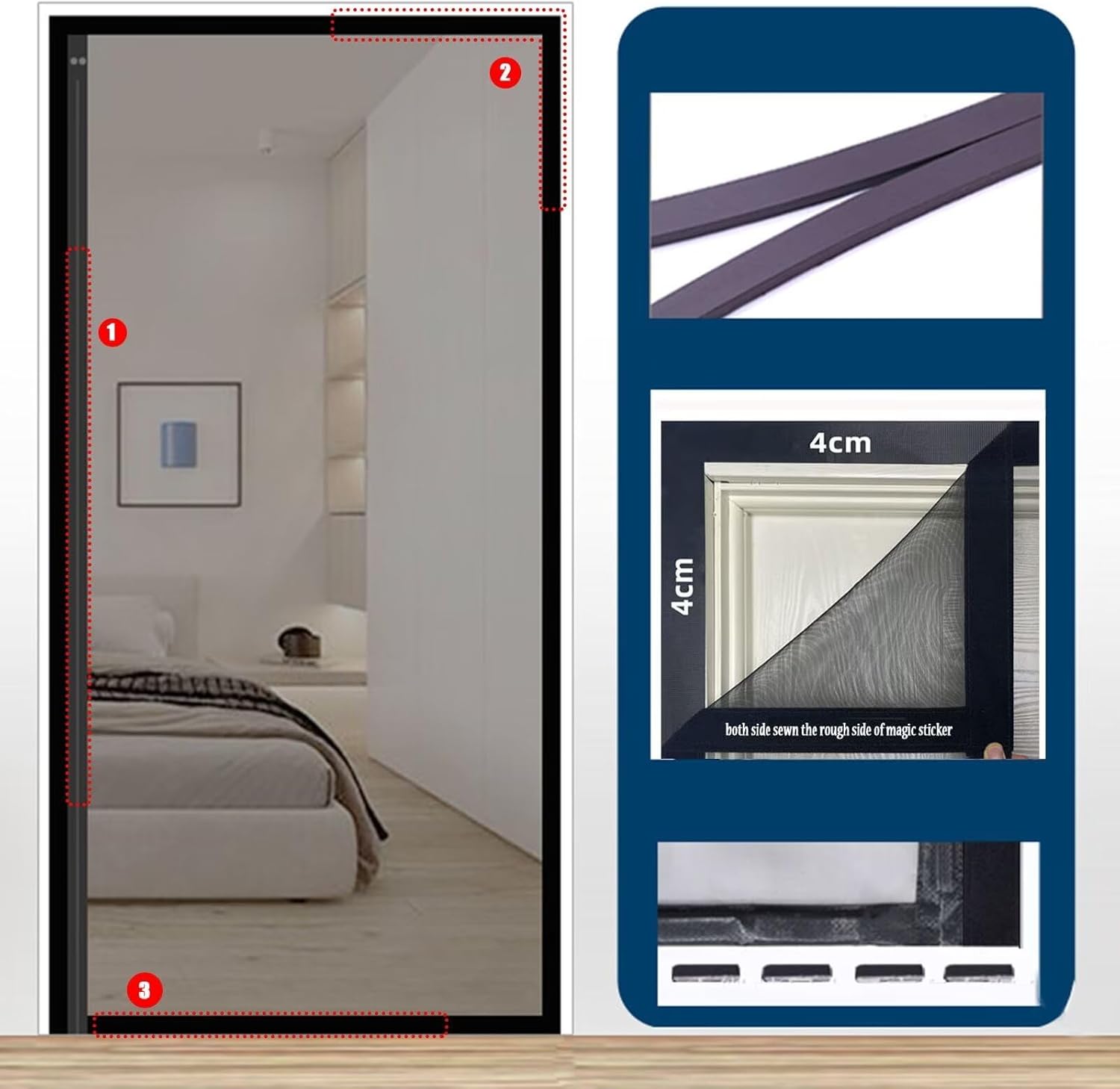 Moustiquaire Porte Fenetre Magnétique 125 X 180 Cm, Auto-Adhésif Rideau En Maille, Garde L'Air Frais à L'Intérieur Pour La Plupart Les Types De FenêTres Ou Porte De Balcon, Noir