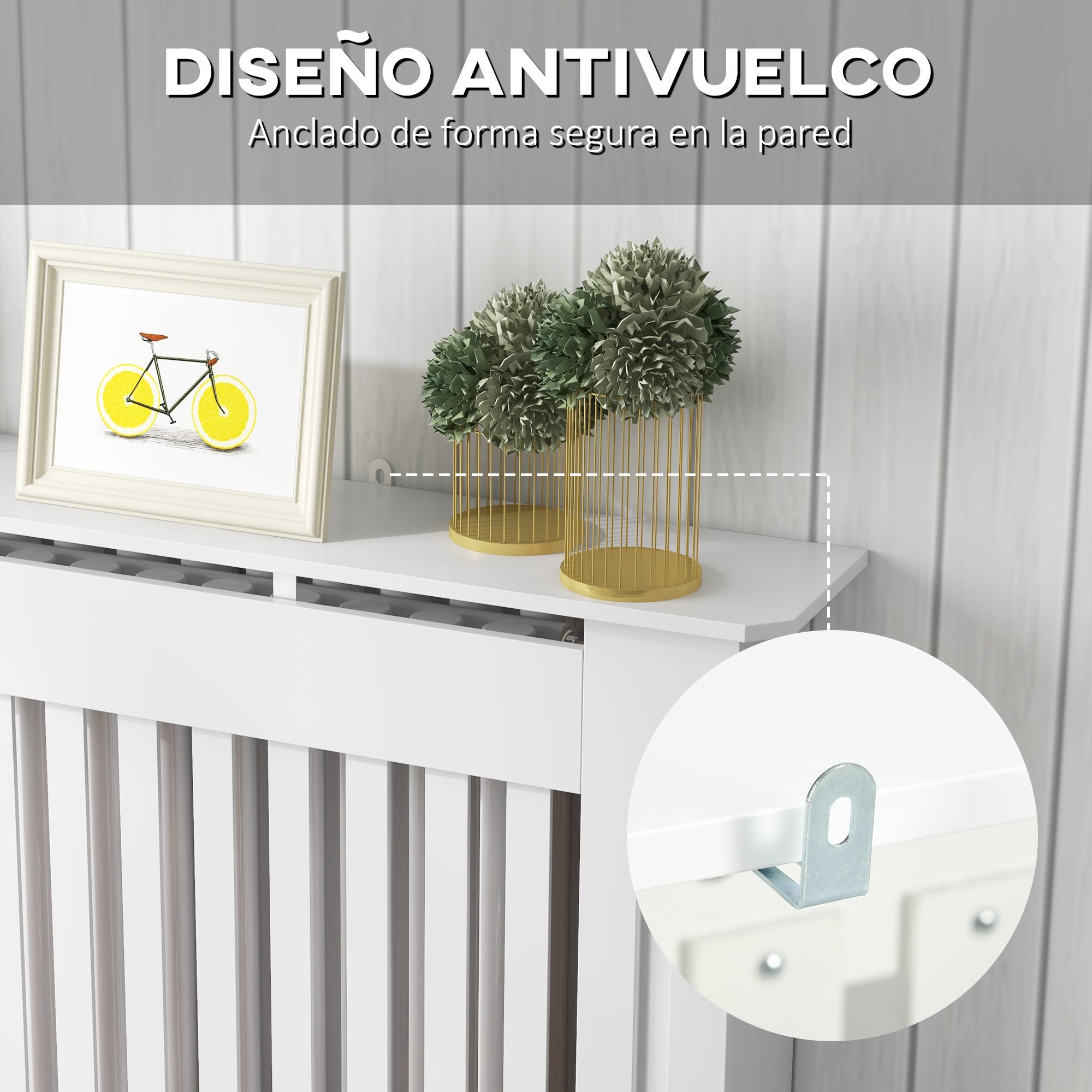 Cubierta de radiador Homcom blanco 112x19x81 cm MDF - 6