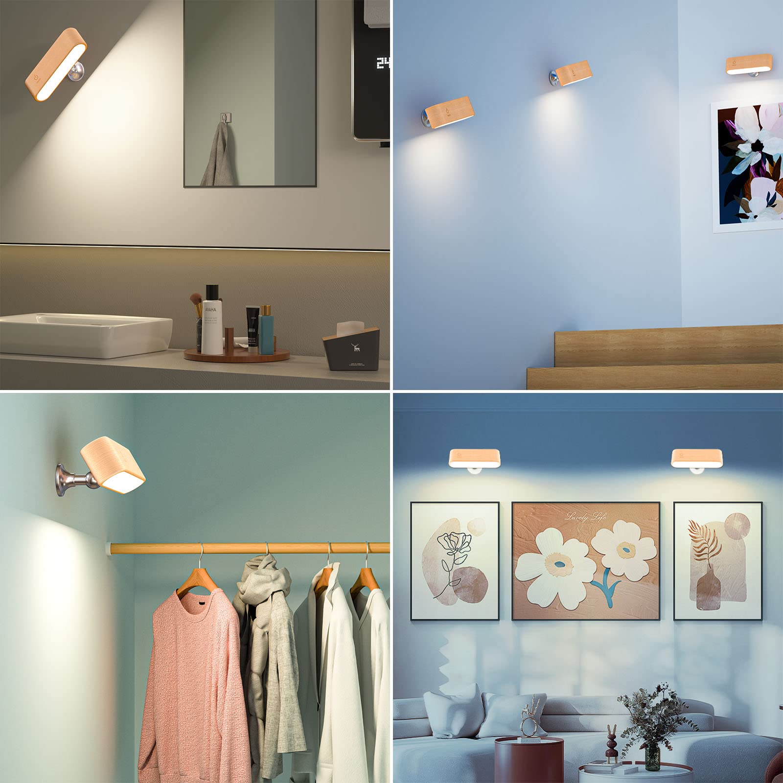 Lámpara de pared LED recargable, luz nocturna magnética con brillo ajustable, lámpara de lectura táctil giratoria de 360° - 9