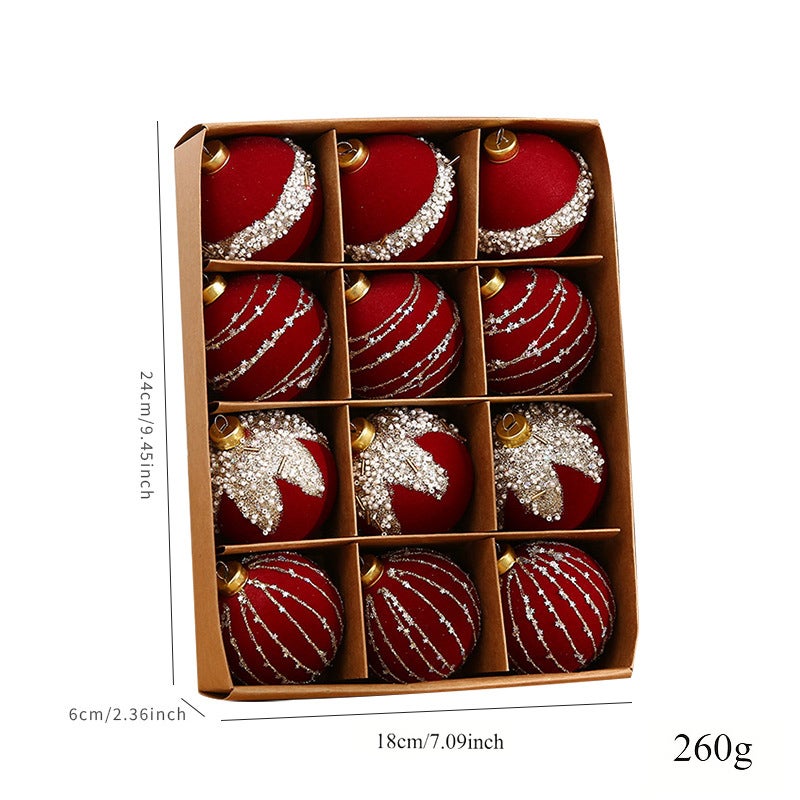 Lot de 12 boules de Noël floquées rouges, boules suspendues pour arbre de Noël, décoration de scène, décorations suspendues DIY, fête de fin d'année - 2