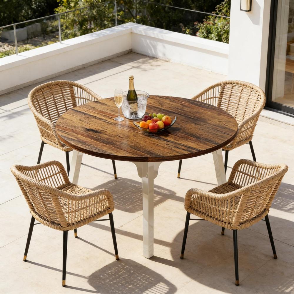 Mesa de comedor redonda mdf madera negra marrón rústica 120x120x75cm mesa desayuno café moderna para cocina salón