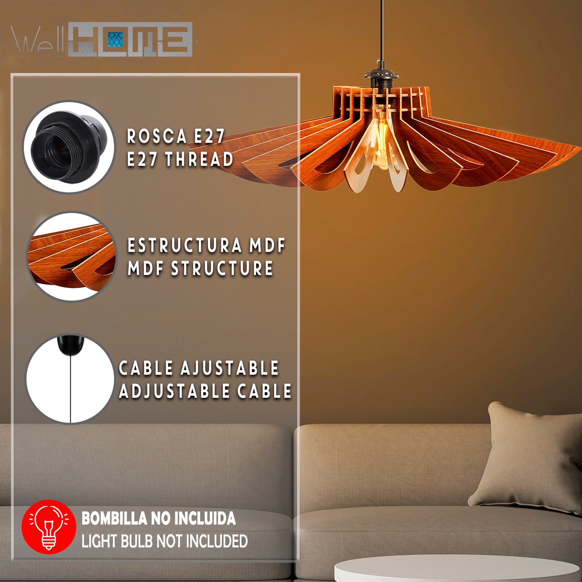 Set di 2 plafoniere 45 cm. Colore nogal Tipo E27 Max 45-60W - 2