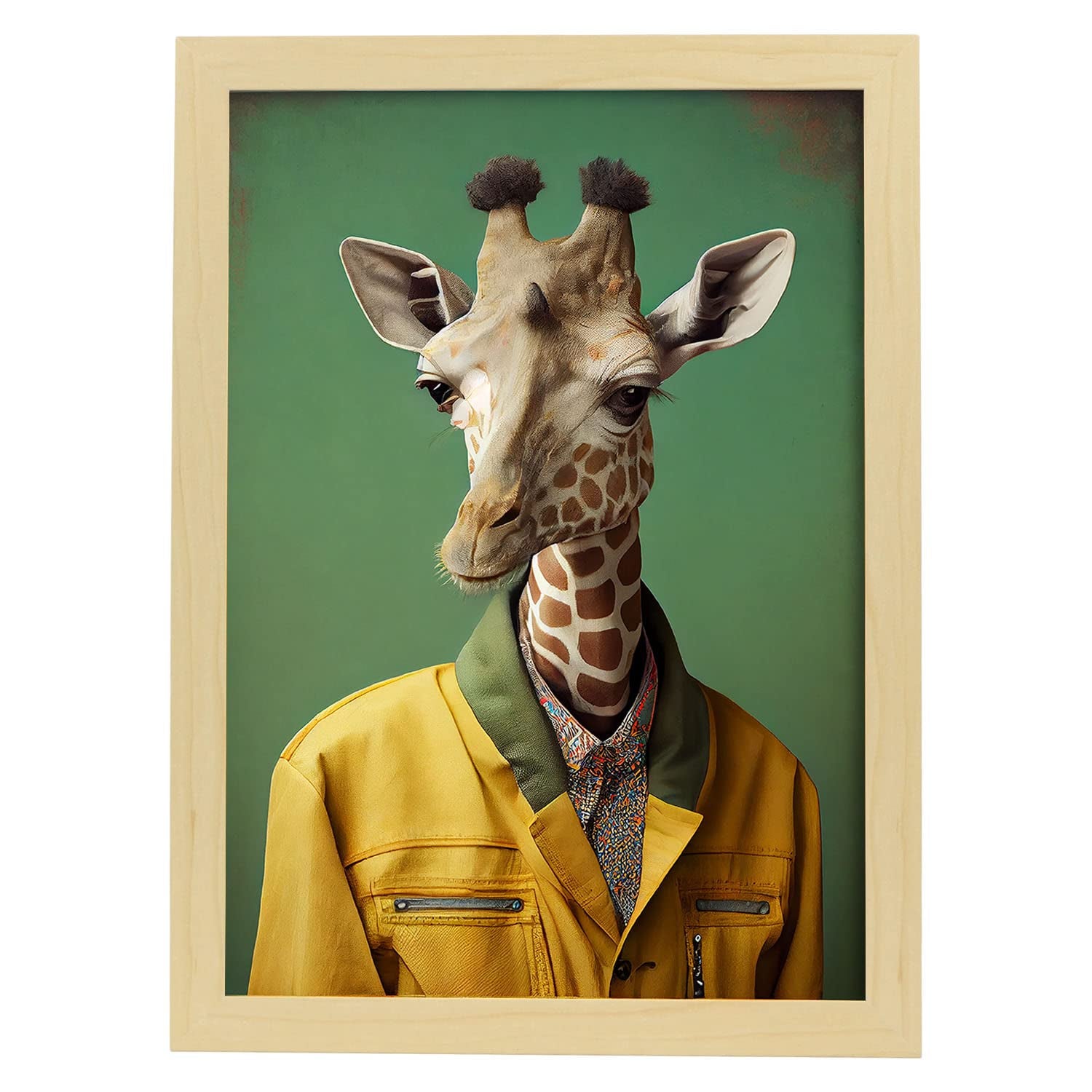 Nacnic poster de jirafa en estilo de fotografía a todo color divertidas ilustraciones realistas de animales con ropa humana a3 marcos madera