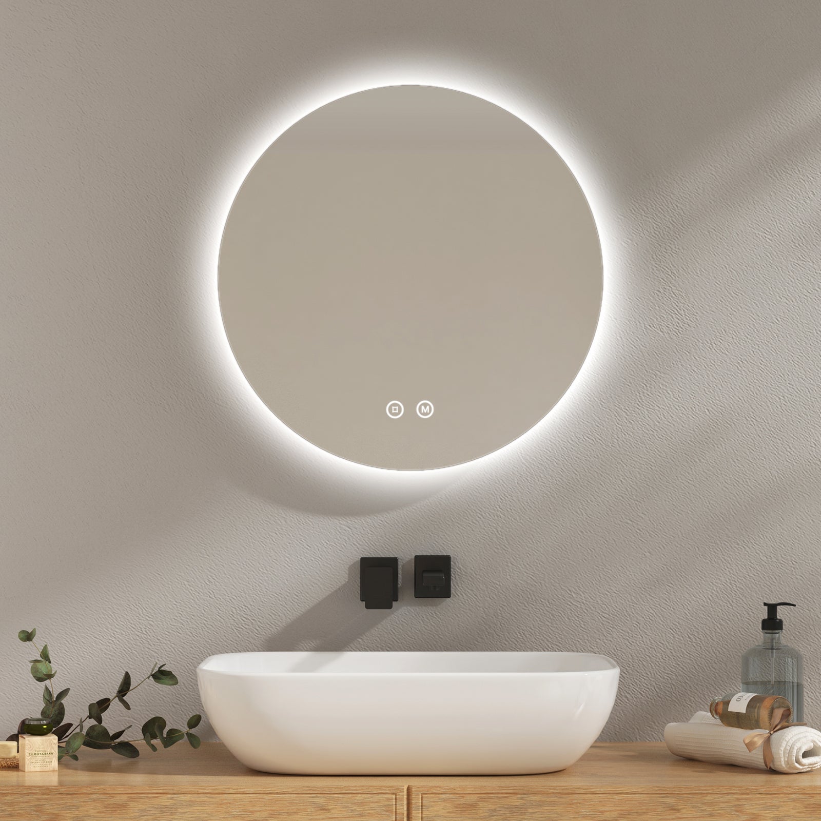 Specchio Bagno LED Rotondo 80 Cm - Luce Regolabile 3000K/4000K/6500K - Interruttore Tattile, Design Moderno - Foto 3